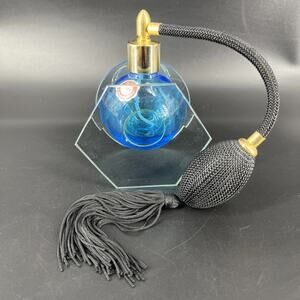 Vtg Irice Glass Perfume Bottle Turquoise Blue Clear Geometric Floating Bottle